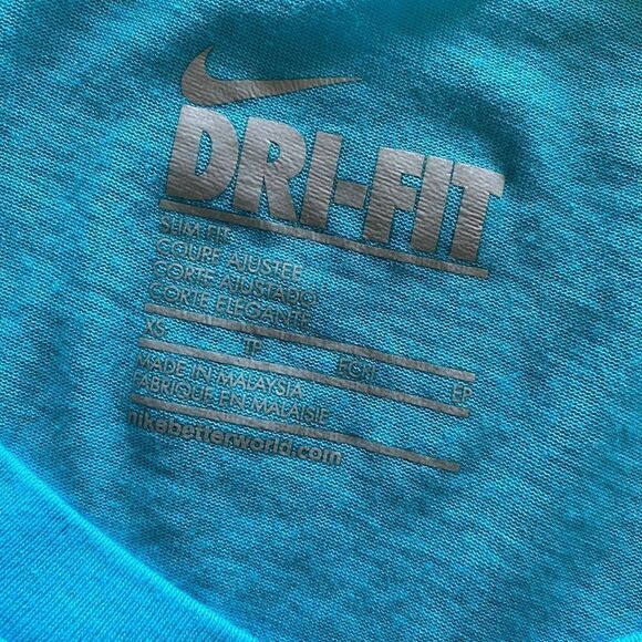 Nike V-Neck Teal Blue Activewear Dri-Fit Slim Fit Shirt, XS - Picture 5 of 6